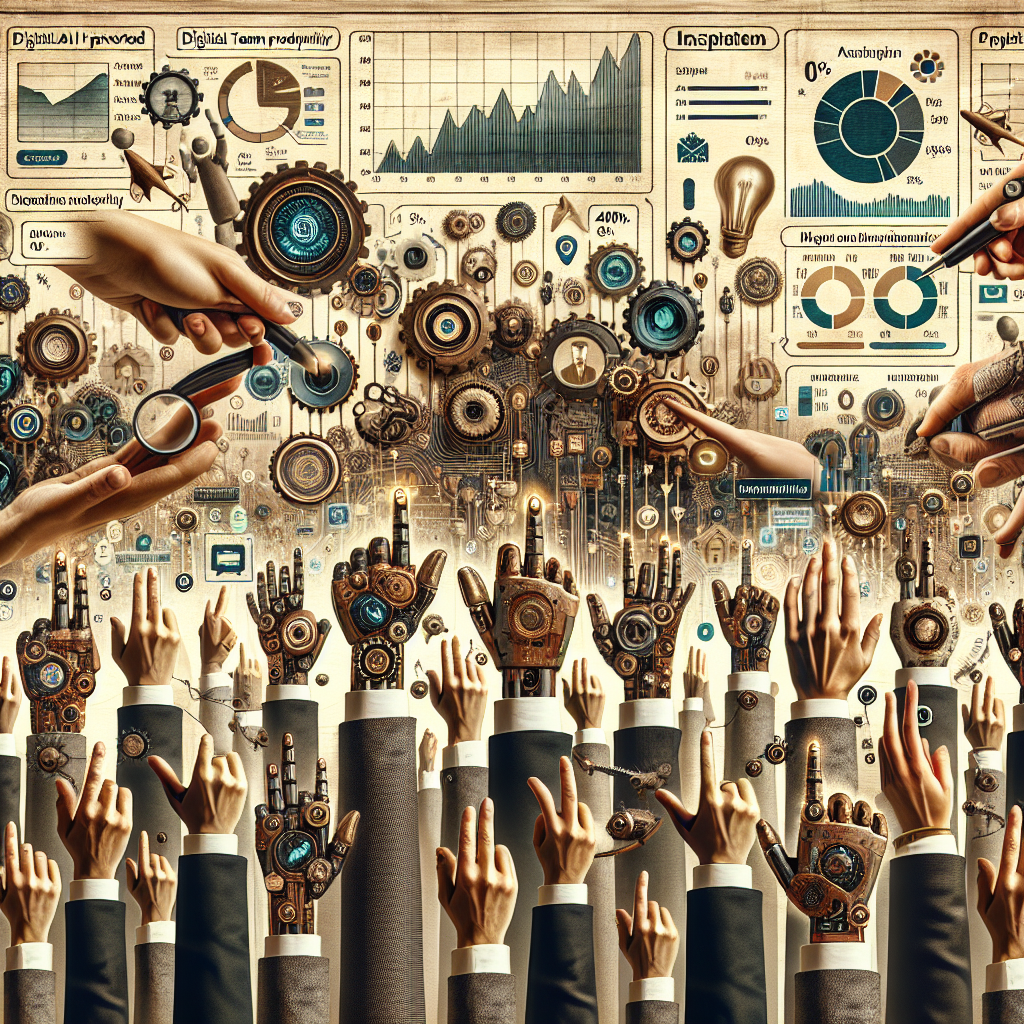 Illustration of hands using ai-powered tools in a digital dashboards and data setting, with a inspired mood.