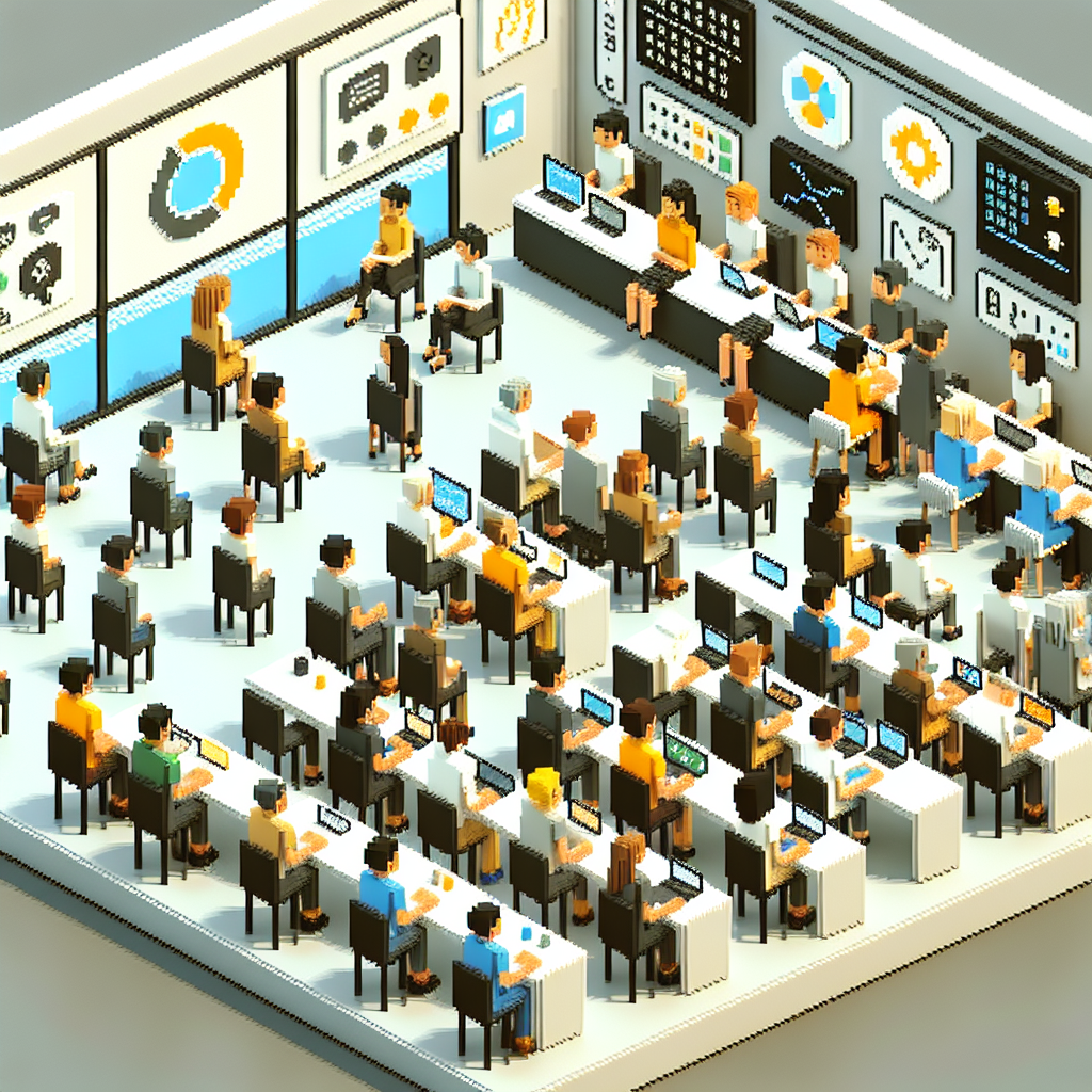 Illustration of group workshops with older attendees in a modern coworking spaces setting, with a relaxed mood.