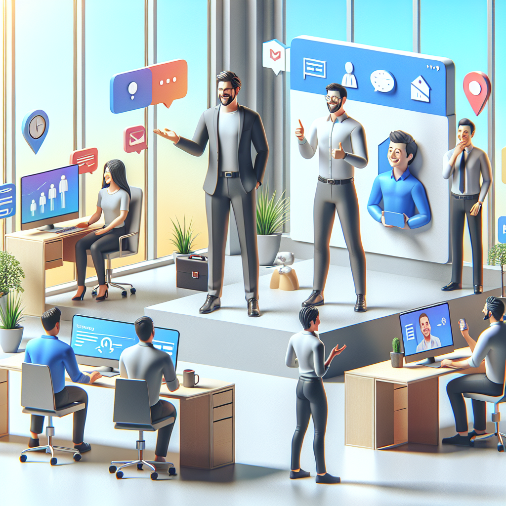 Illustration of men in casual business attire presenting in a home office setups setting, with a happy mood.
