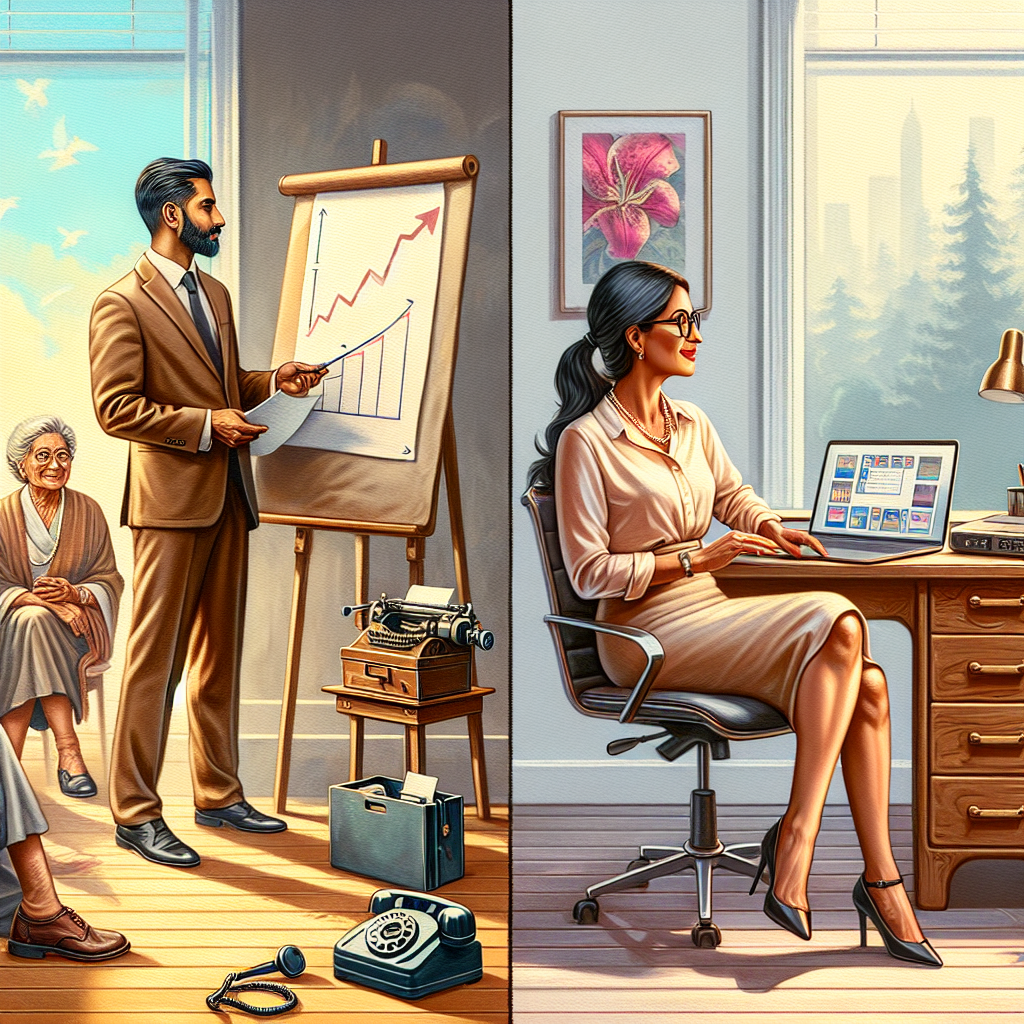 Illustration of men in casual business attire presenting in a home office setups setting, with a relaxed mood.