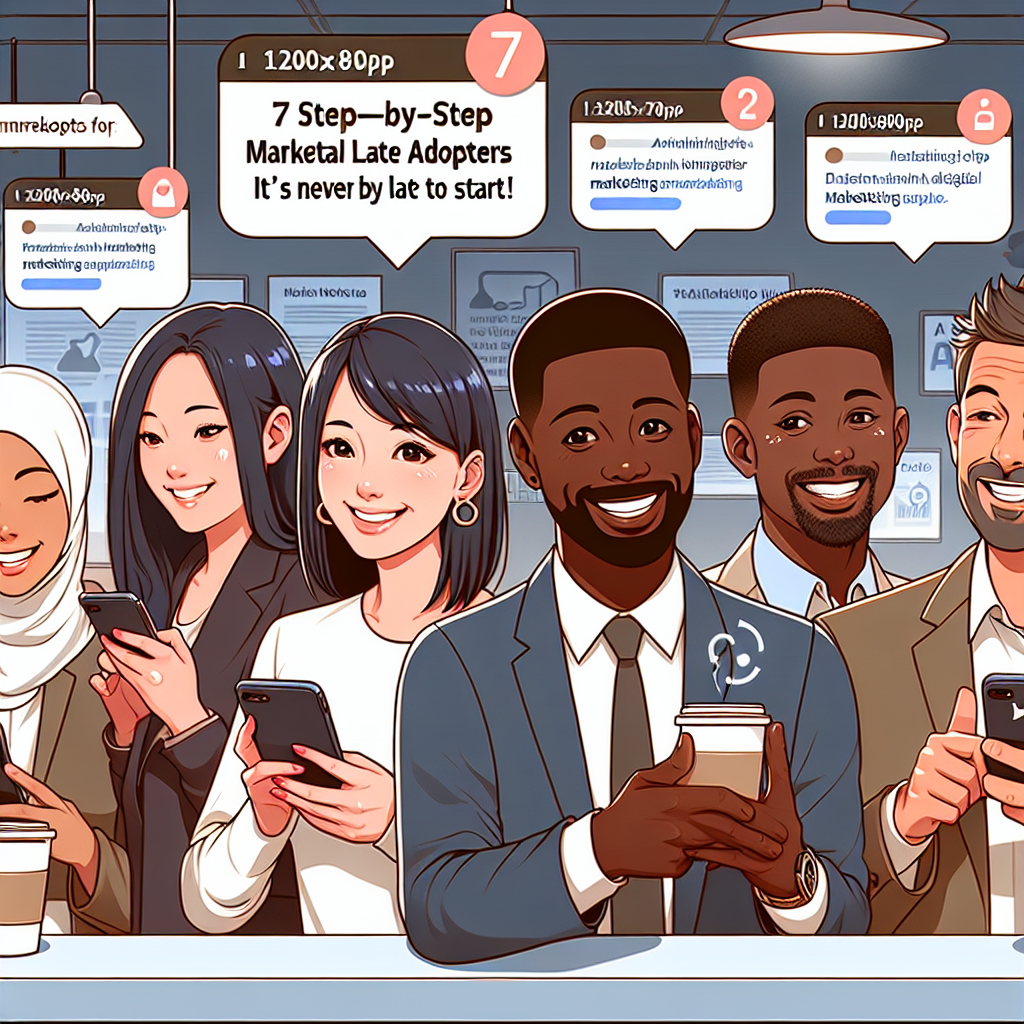 Illustration of smiling professionals with smartphones in a coffee shop settings setting, with a inspired mood.