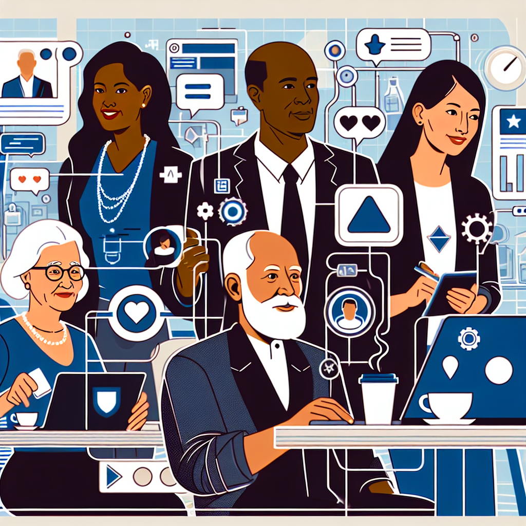 Illustration of diverse entrepreneurs over 40 in a coffee shop settings setting, with a focused mood.