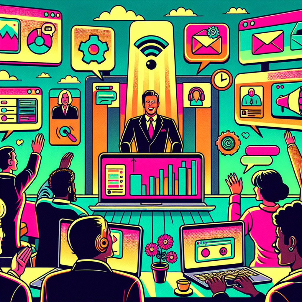 Illustration of diverse entrepreneurs over 40 in a open laptops with productivity apps setting, with a inspired mood.