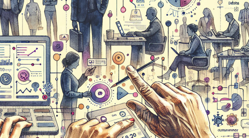 Illustration of hands using ai-powered tools in a digital dashboards and data setting, with a relaxed mood.